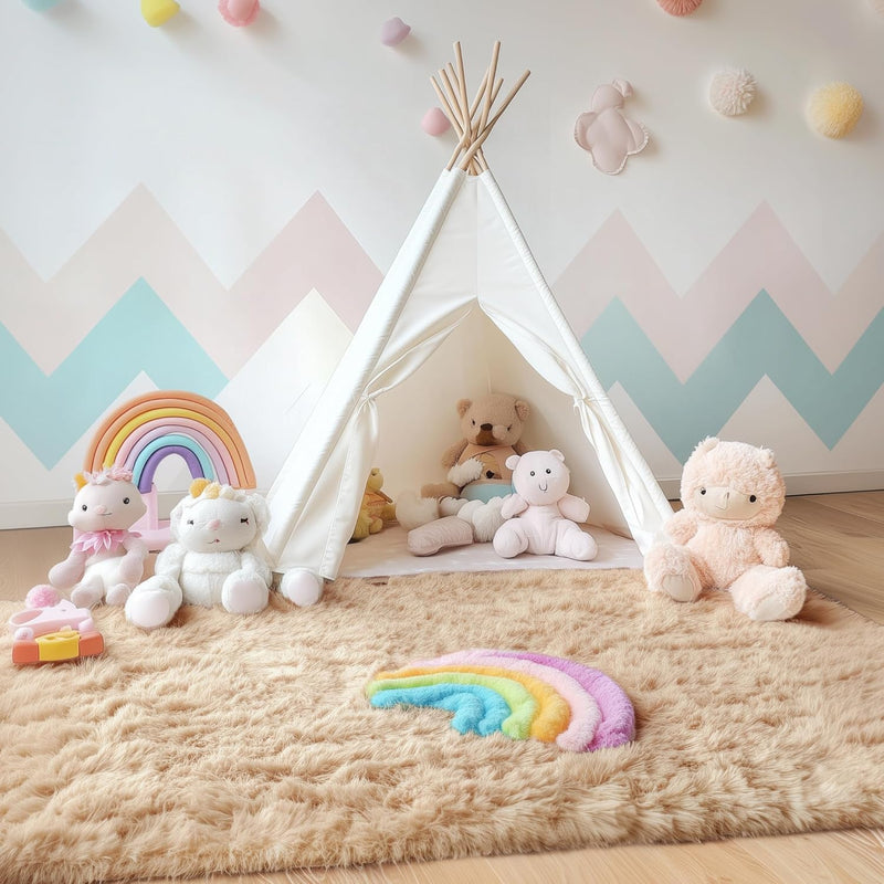 Fluffy High Pile Rugs Living Room Washable Large