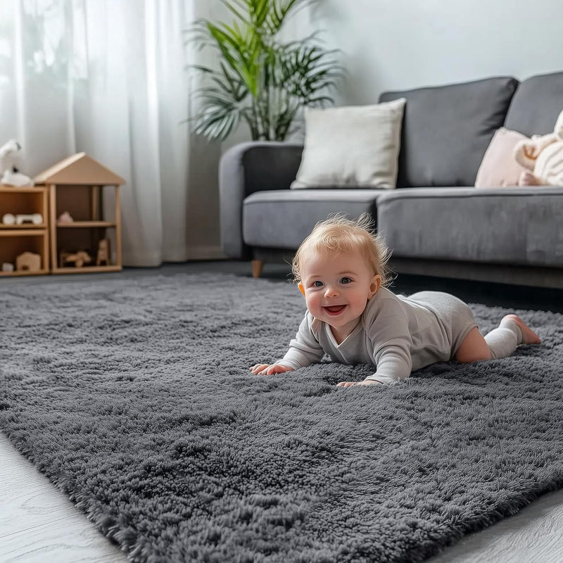 Fluffy High Pile Rugs Living Room Washable Large