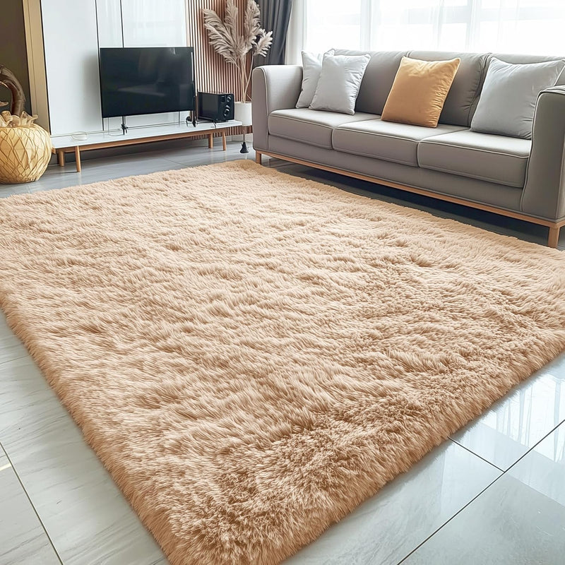 Fluffy High Pile Rugs Living Room Washable Large