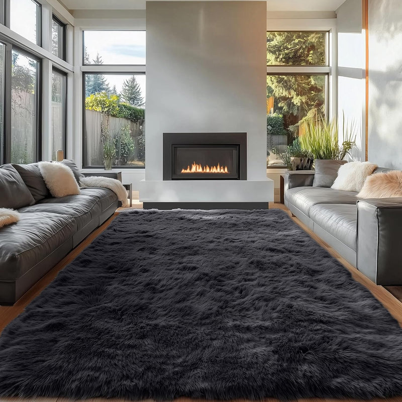 Fluffy High Pile Rugs Living Room Washable Large