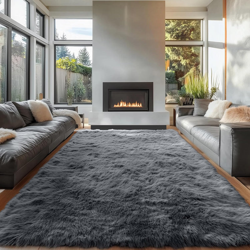 Fluffy High Pile Rugs Living Room Washable Large