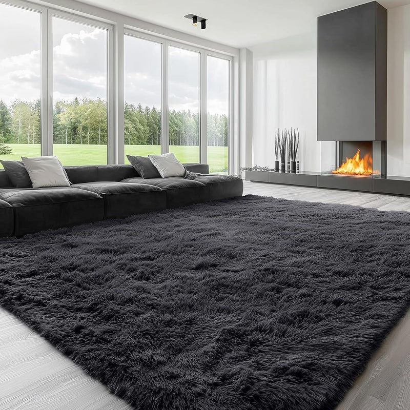 Fluffy High Pile Rugs Living Room Washable Large