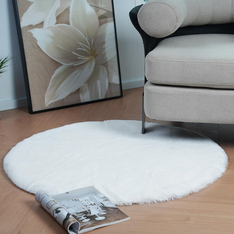Round Rug Soft Faux Rabbit Fur