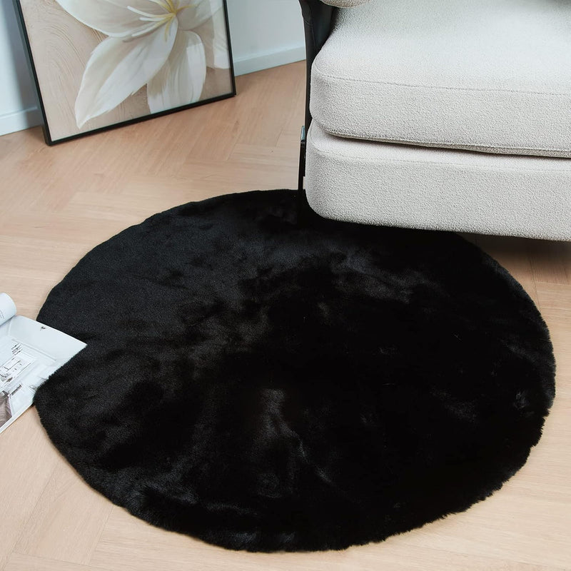Round Rug Soft Faux Rabbit Fur