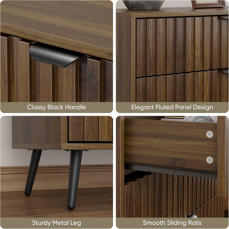 Fluted Chest of Drawers Mid- Century Modern Wooden