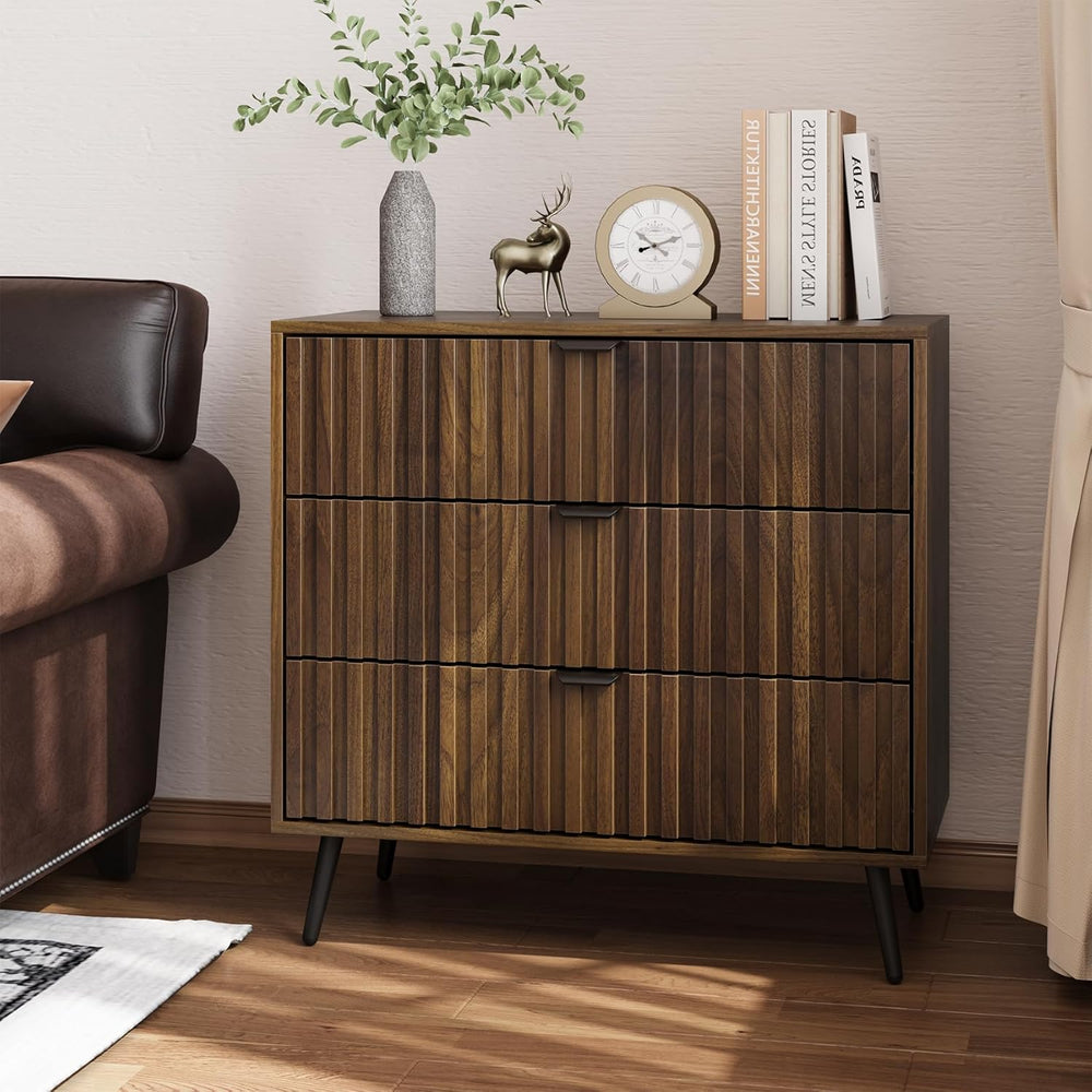 Fluted Chest of Drawers Mid- Century Modern Wooden