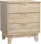 Fluted Nightstand with 3 Drawers Modern Bedside Tabls