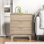 Fluted Nightstand with 3 Drawers Modern Bedside Tabls