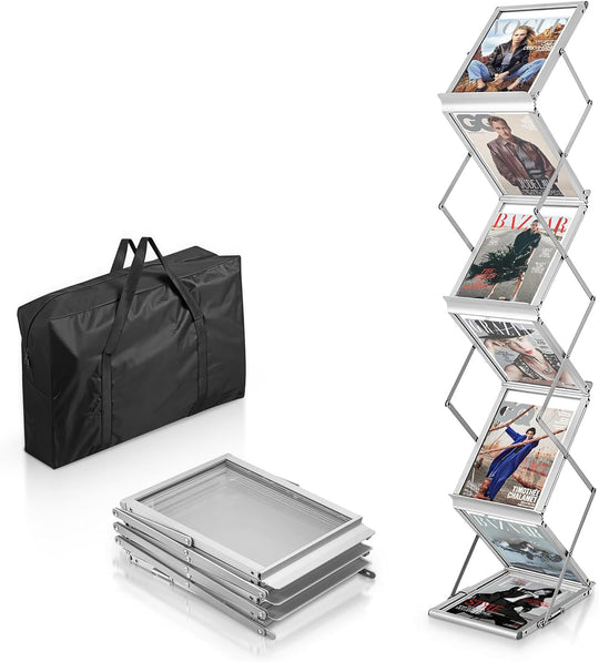 Foldable Aluminium Brochure Stand with 6 Pockets Portable