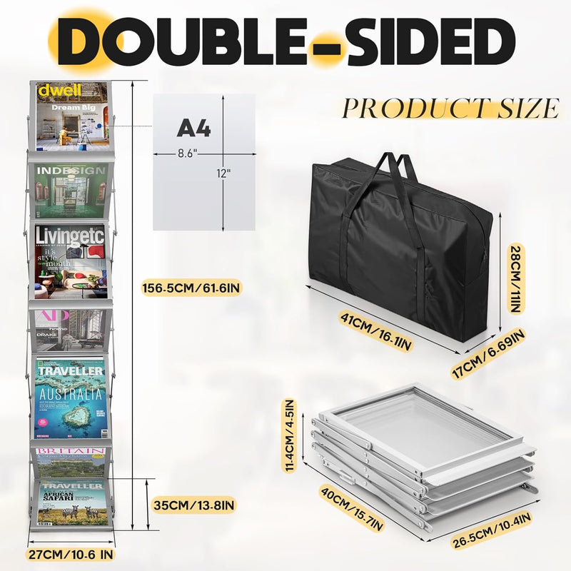 Foldable Aluminium Brochure Stand with 6 Pockets Portable