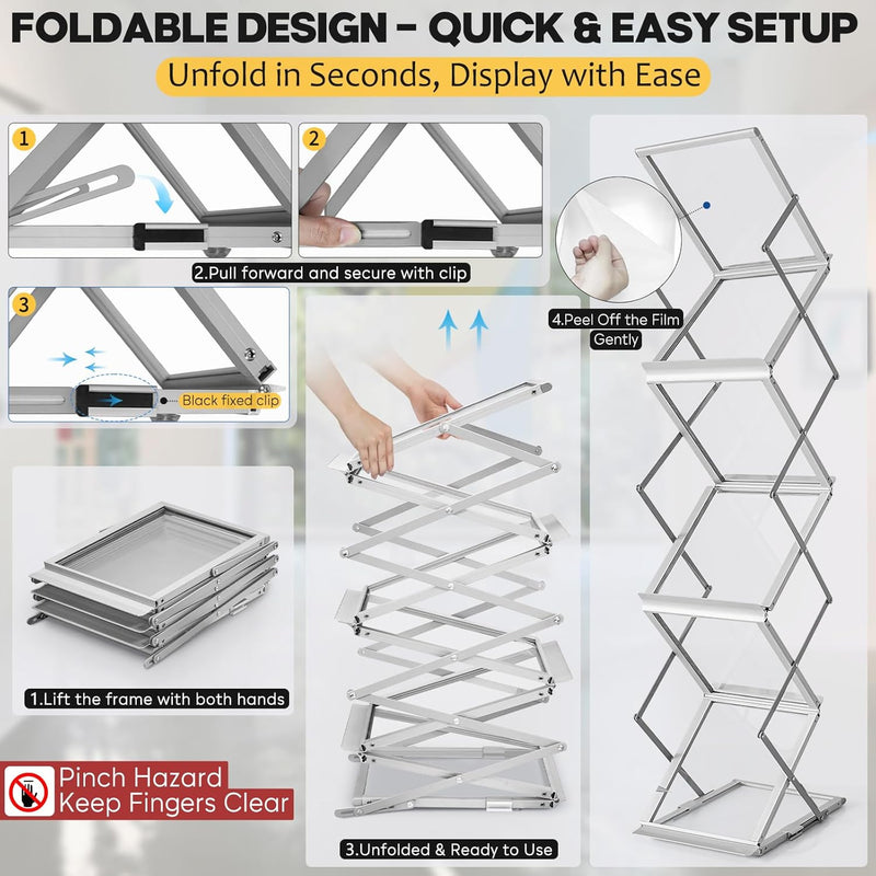 Foldable Aluminium Brochure Stand with 6 Pockets Portable