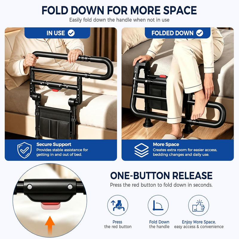 Foldable Bed Rails for Elderly Adults Adjustable Assist
