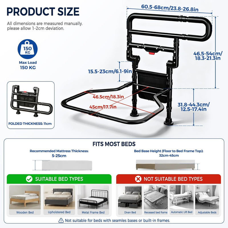 Foldable Bed Rails for Elderly Adults Adjustable Assist