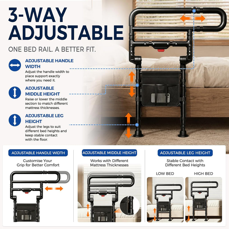 Foldable Bed Rails for Elderly Adults Adjustable Assist