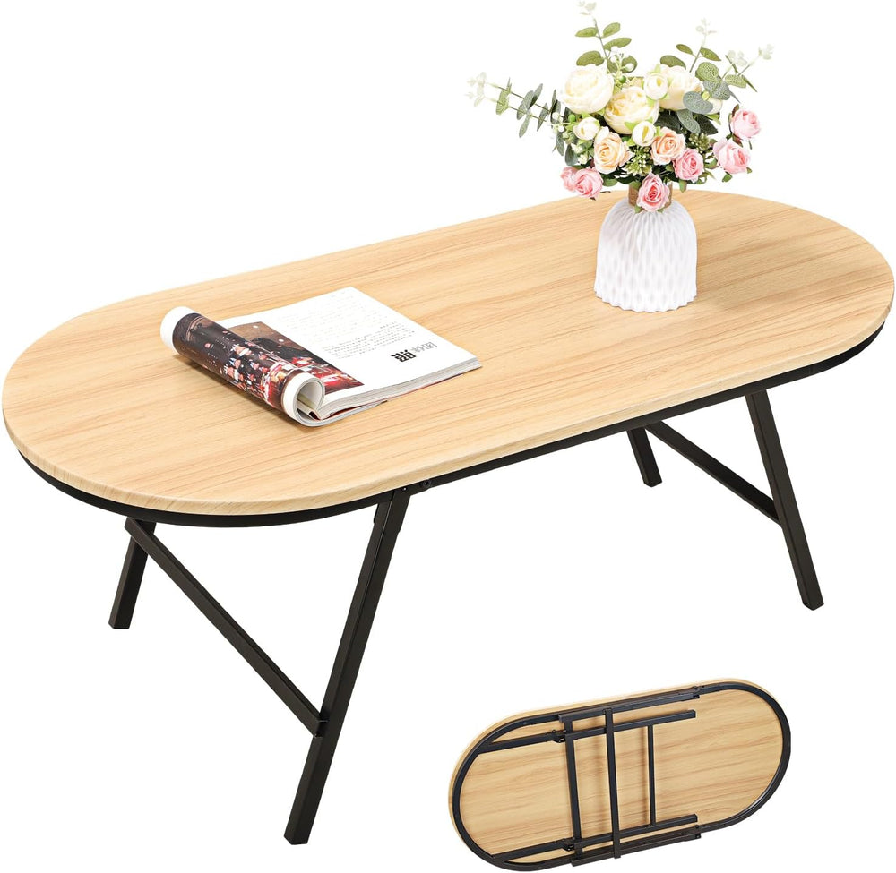 Foldable Coffee Table Natural Wood Oval Tables