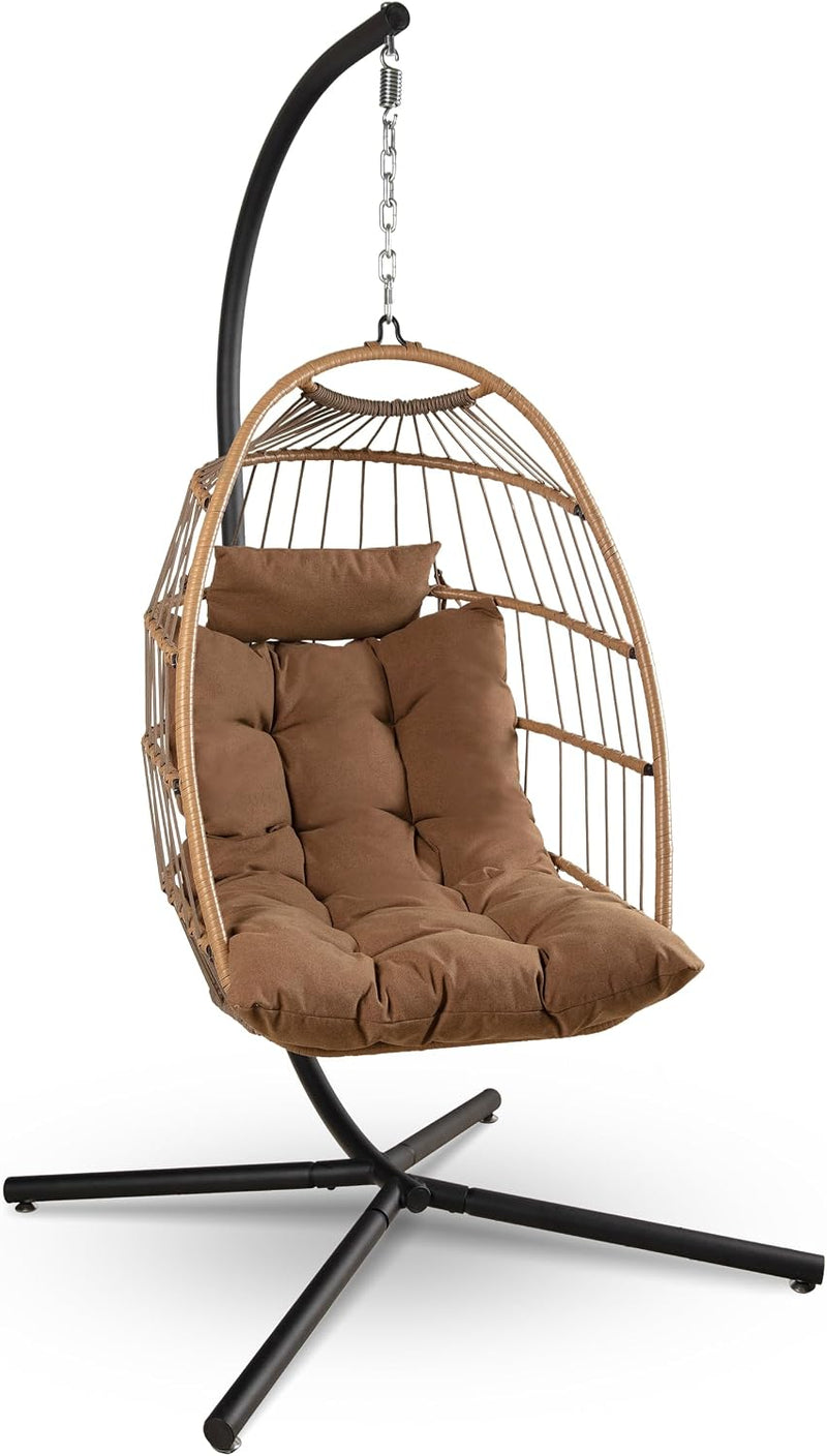 Foldable Egg Chair with Stand Hanging Rattan Wicker