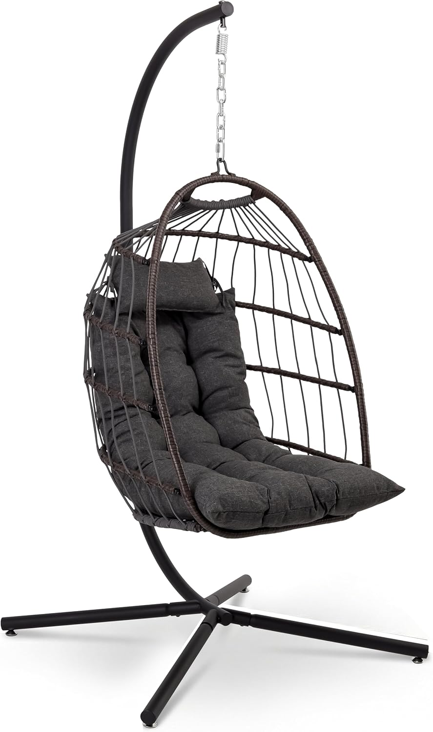 Foldable Egg Chair with Stand Hanging Rattan Wicker