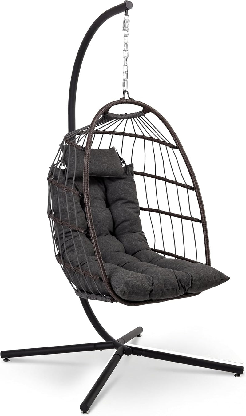 Foldable Egg Chair with Stand Hanging Rattan Wicker