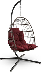 Foldable Egg Chair with Stand Hanging Rattan Wicker