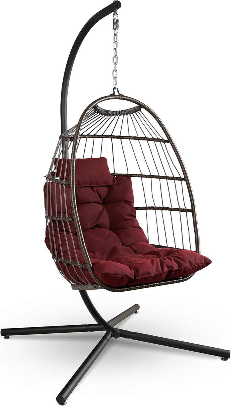 Foldable Egg Chair with Stand Hanging Rattan Wicker