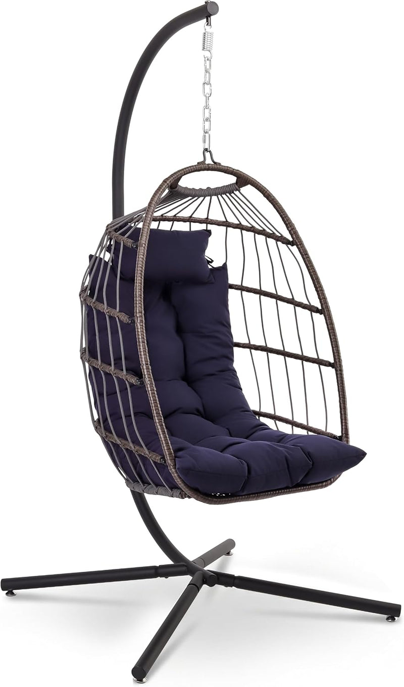 Foldable Egg Chair with Stand Hanging Rattan Wicker