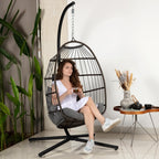 Foldable Egg Chair with Stand Hanging Rattan Wicker