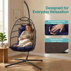Foldable Egg Chair with Stand Hanging Rattan Wicker