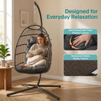 Foldable Egg Chair with Stand Hanging Rattan Wicker
