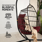 Foldable Egg Chair with Stand Hanging Rattan Wicker