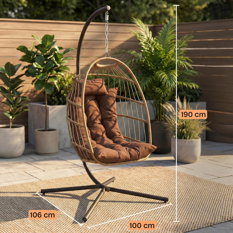 Foldable Egg Chair with Stand Hanging Rattan Wicker