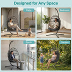 Foldable Egg Chair with Stand Hanging Rattan Wicker