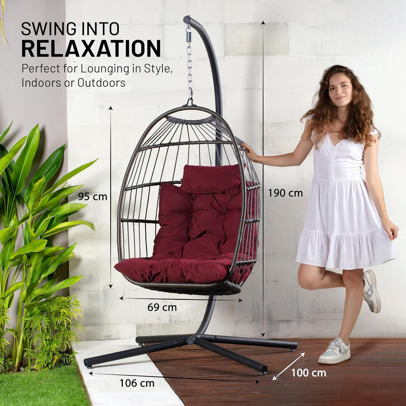 Foldable Egg Chair with Stand Hanging Rattan Wicker