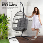 Foldable Egg Chair with Stand Hanging Rattan Wicker