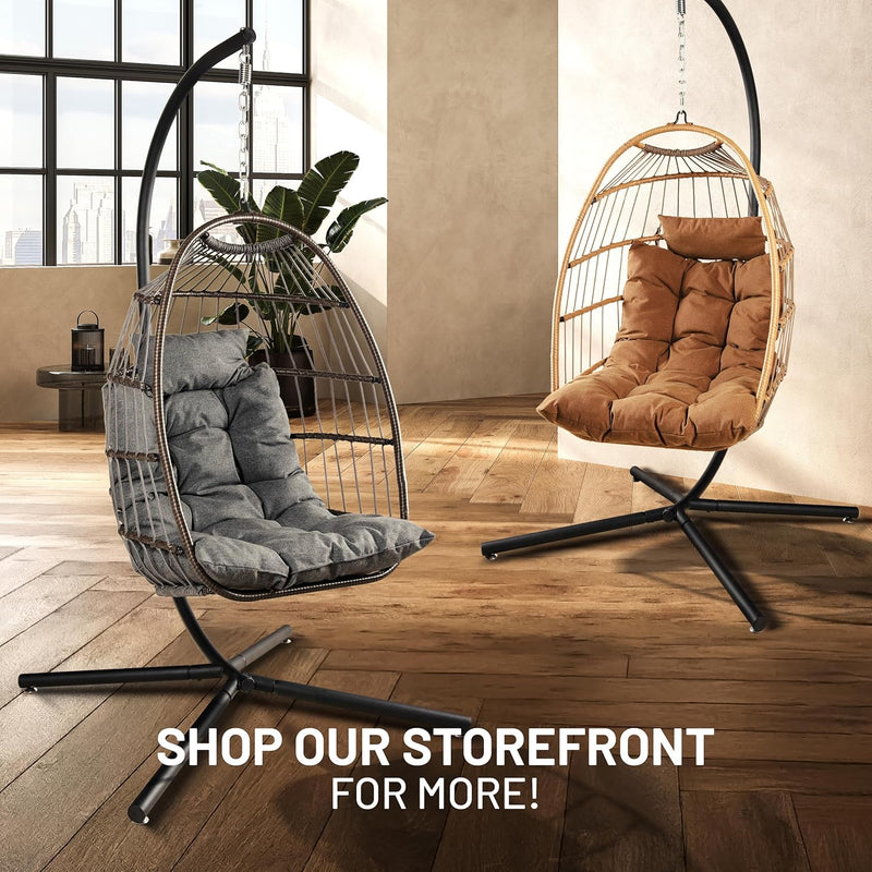 Foldable Egg Chair with Stand Hanging Rattan Wicker