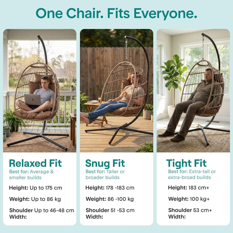 Foldable Egg Chair with Stand Hanging Rattan Wicker