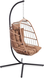 Foldable Egg Chair with Stand Rattan Wicker Hanging