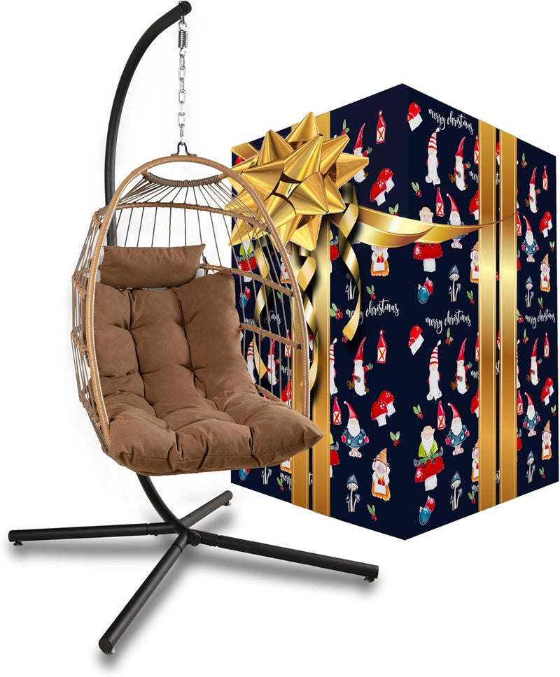Foldable Egg Chair with Stand Rattan Wicker Hanging