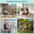 Foldable Egg Chair with Stand Rattan Wicker Hanging