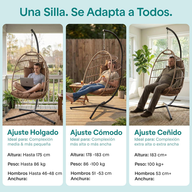 Foldable Egg Chair with Stand Rattan Wicker Hanging