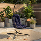 Foldable Egg Chair with Stand Rattan Wicker Hanging