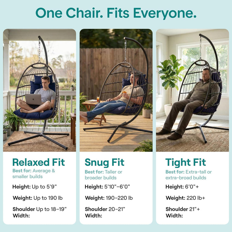 Foldable Egg Chair with Stand Rattan Wicker Hanging