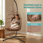 Foldable Egg Chair with Stand Rattan Wicker Hanging
