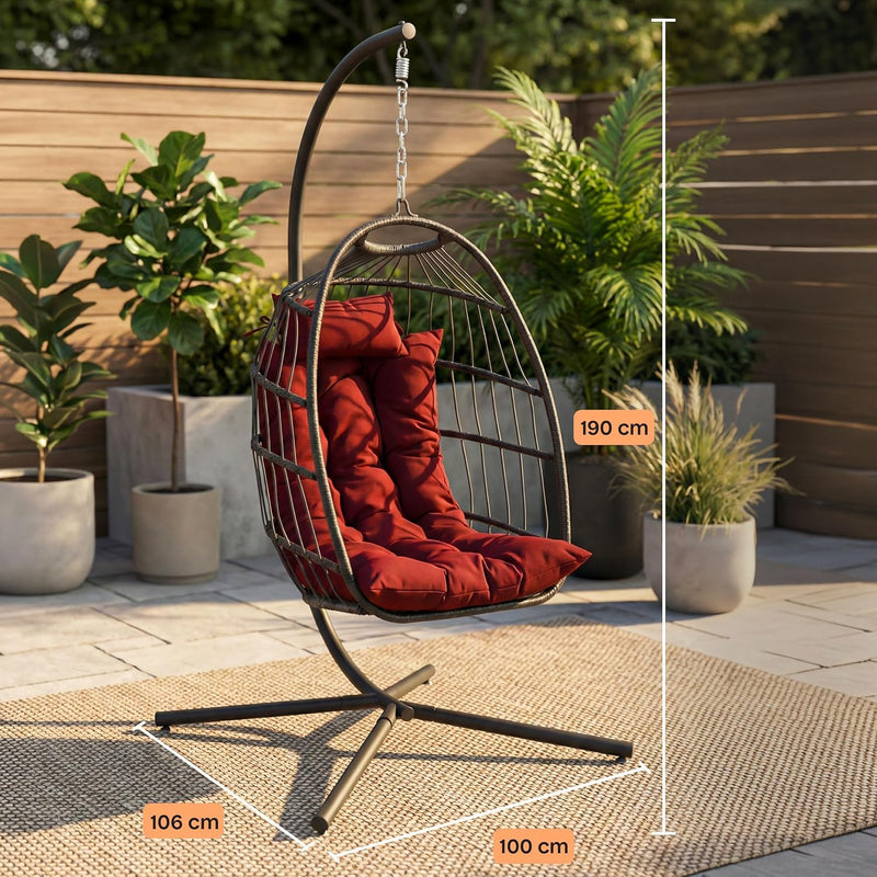 Foldable Egg Chair with Stand Rattan Wicker Hanging