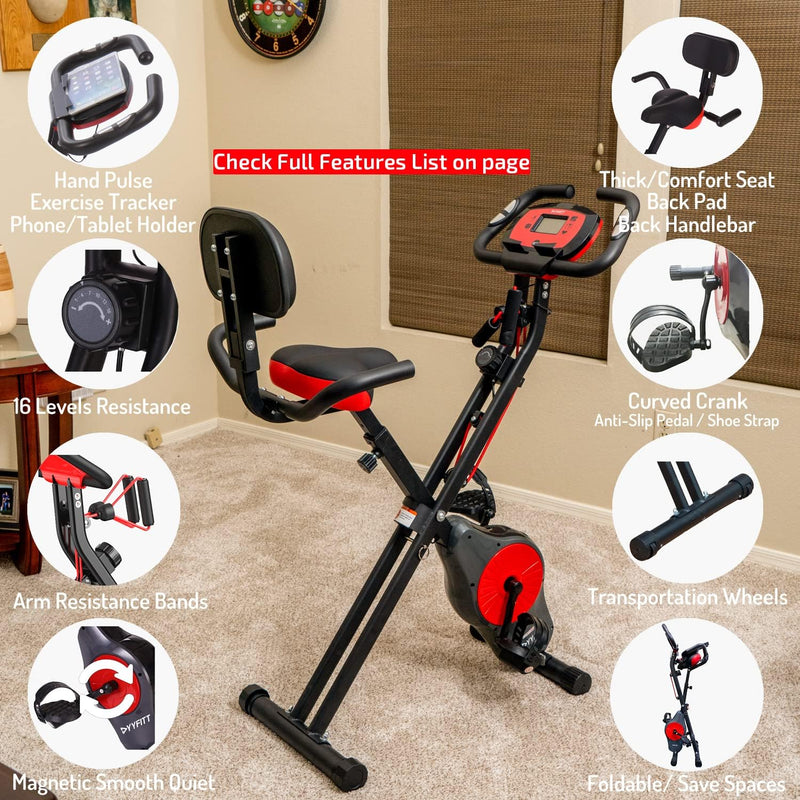 Foldable Fitness Exercise Bike with Resistance Bands 16