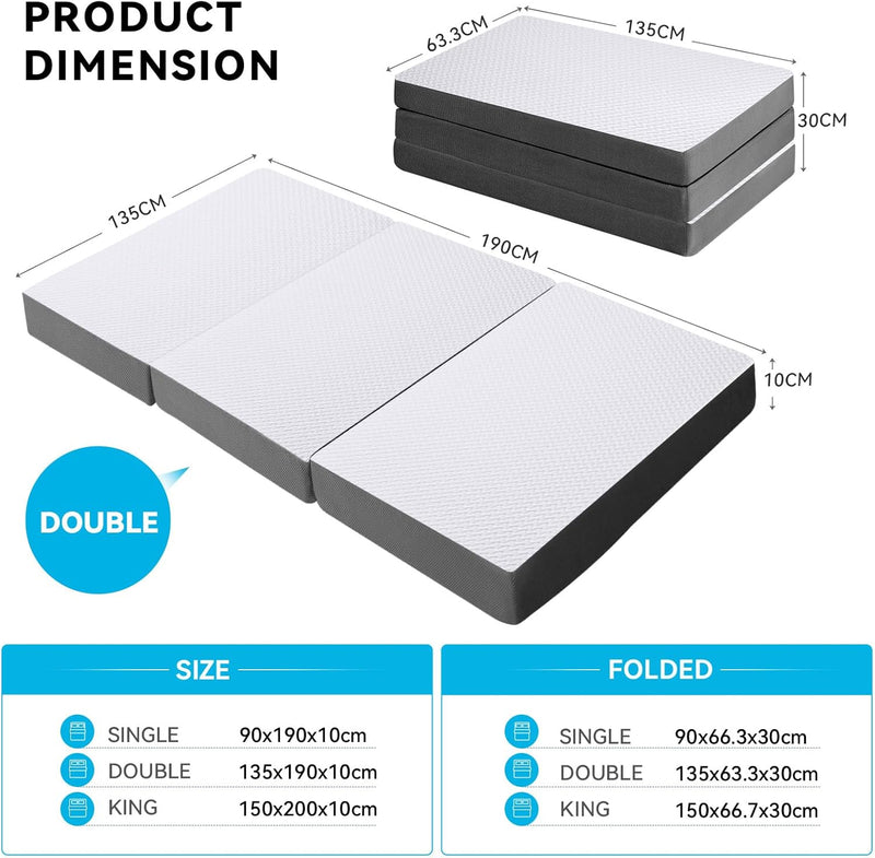 Foldable Folding Mattress Tri-Fold Memory Foam