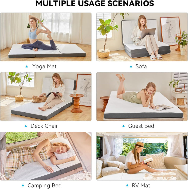 Foldable Folding Mattress Tri-Fold Memory Foam