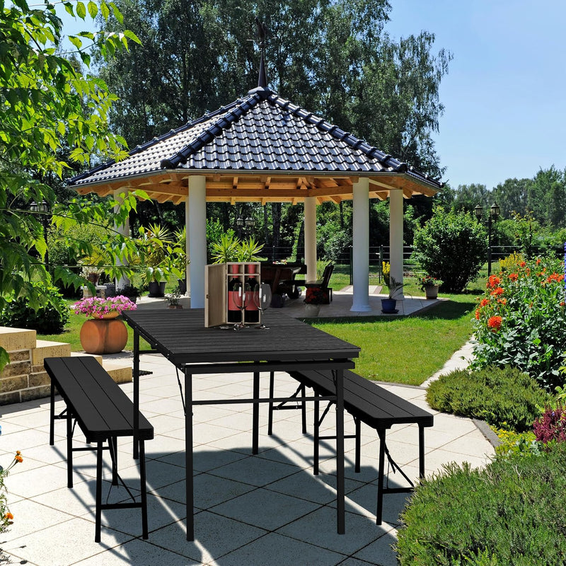 Foldable Garden Table Extendable Width: 166-215CM Plastic
