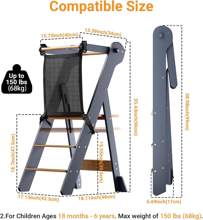 Foldable Kitchen Step Stool for Kids Space-Saving Standing