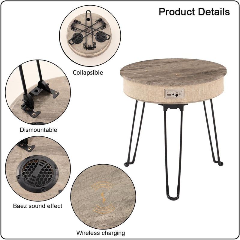 Foldable Multi-Function Coffee Music Table 10W Wireless Charging