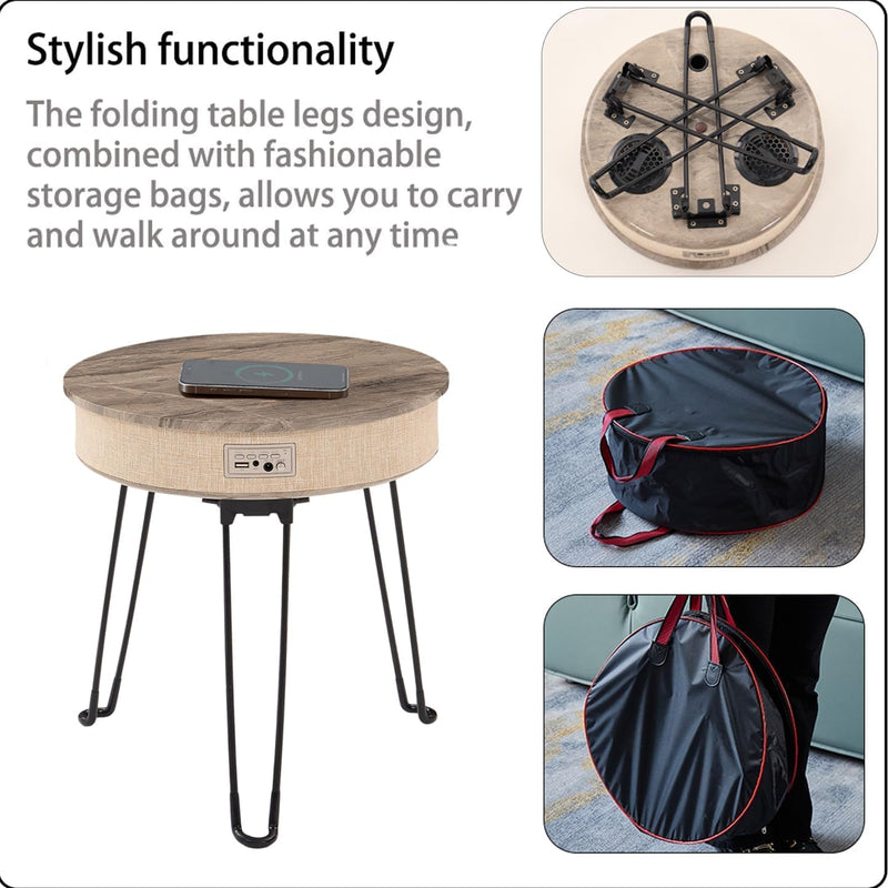 Foldable Multi-Function Coffee Music Table 10W Wireless Charging
